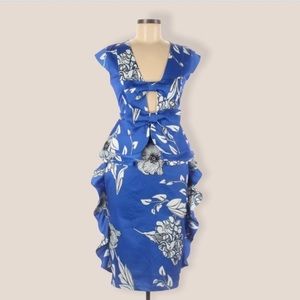 La Peteau Floral Ruffle Bow Cutout Midi Dress 6